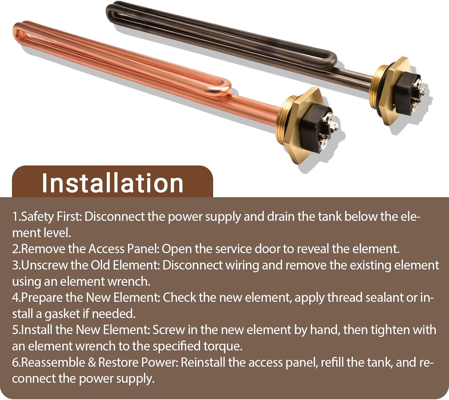 SP213670 4500W Titanium and SP610160 4500W Copper Water Heater Elements