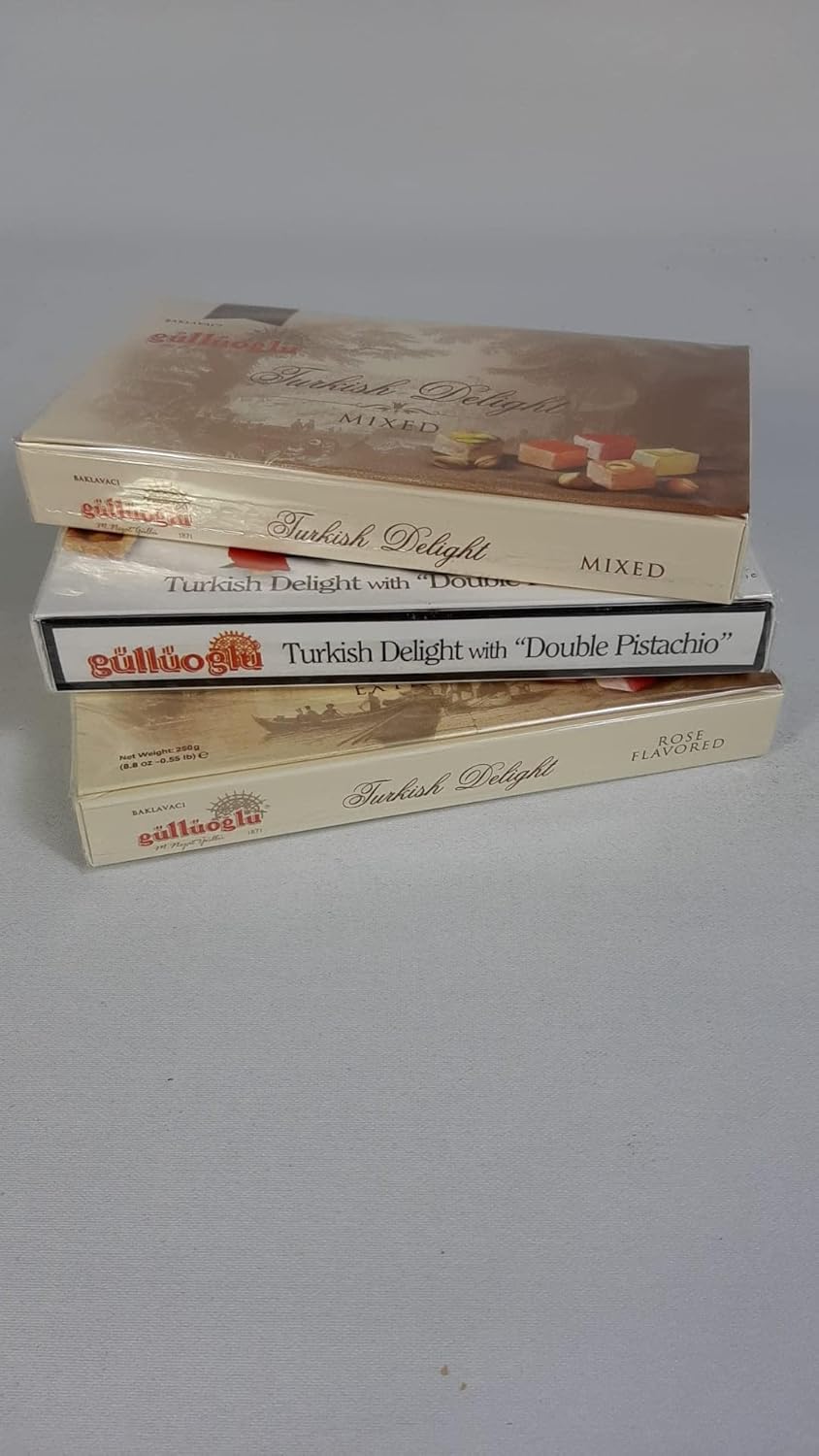 Gulluoglu Assorted Turkish Delight Candy Set, 3 Pack (each pack 250 gr - 8.8 oz), daily fresh shipment from Istanbul/Turkey