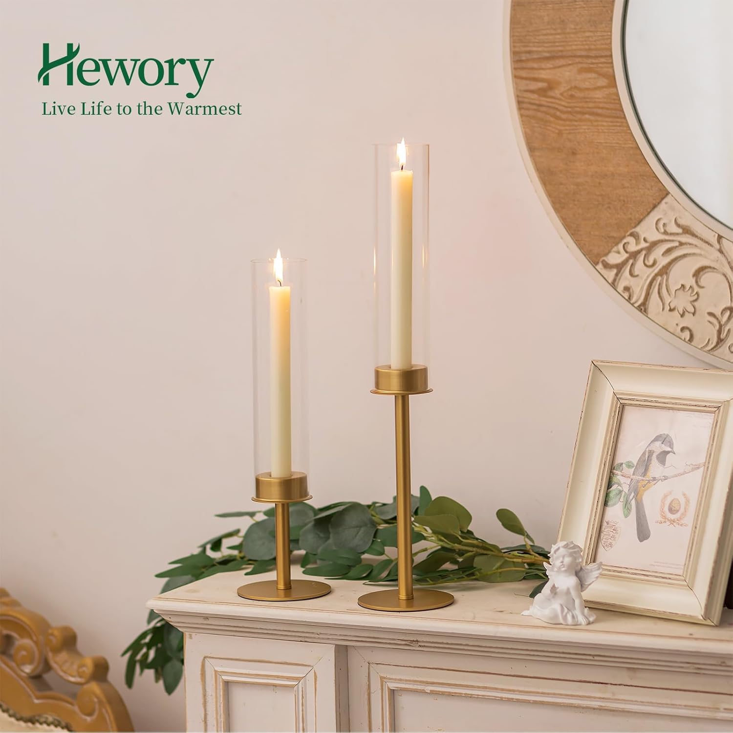 Hewory Gold Candle Holders, 3Pcs Brass Candle Stick Candelabra with Glass Candle Cover for Wedding Table Centerpiece Christmas Decor - Image 7