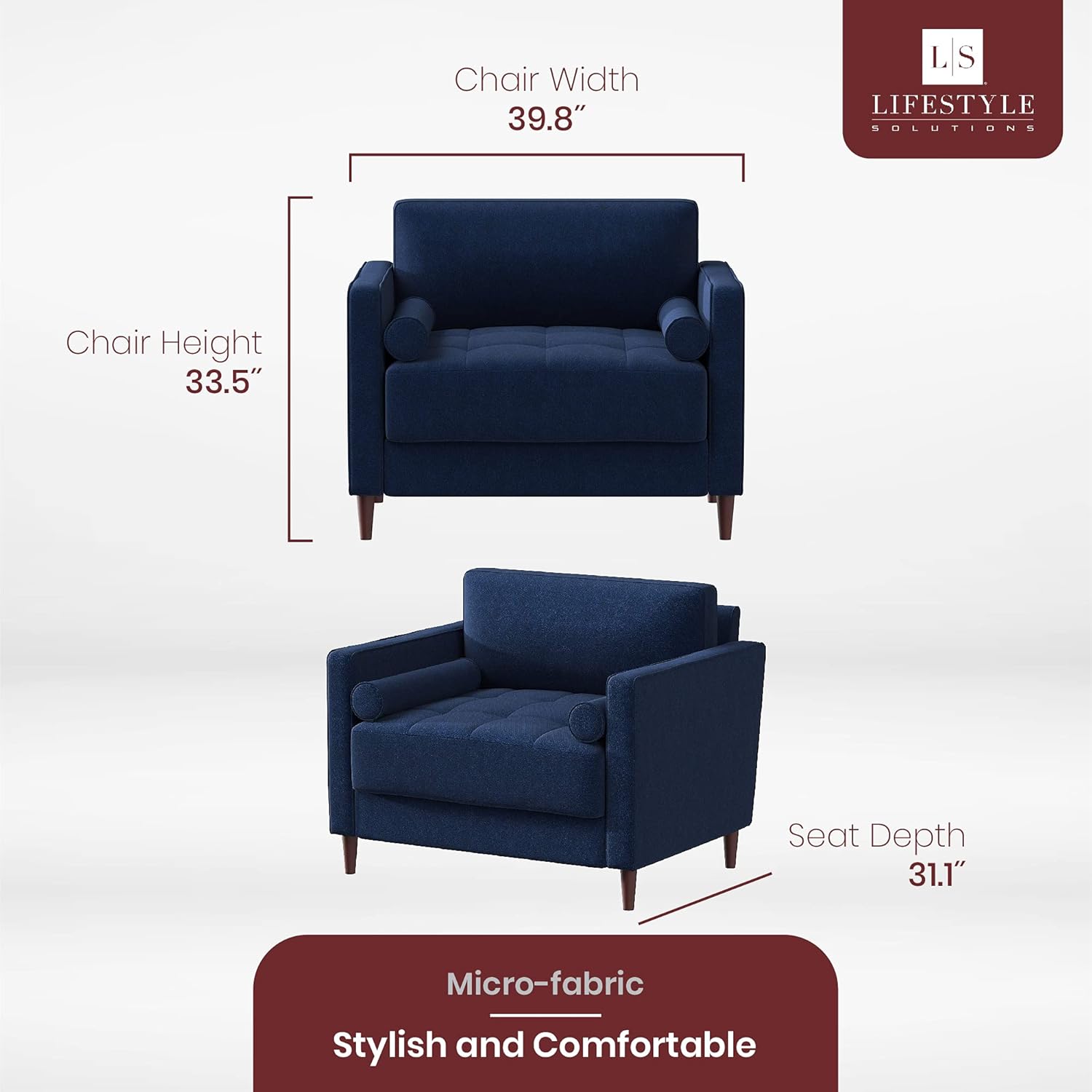 Lifestyle Solutions Lexington Armchair, 39.8" W x 31.1" D x 33.5" H, Navy Blue : Home & Kitchen