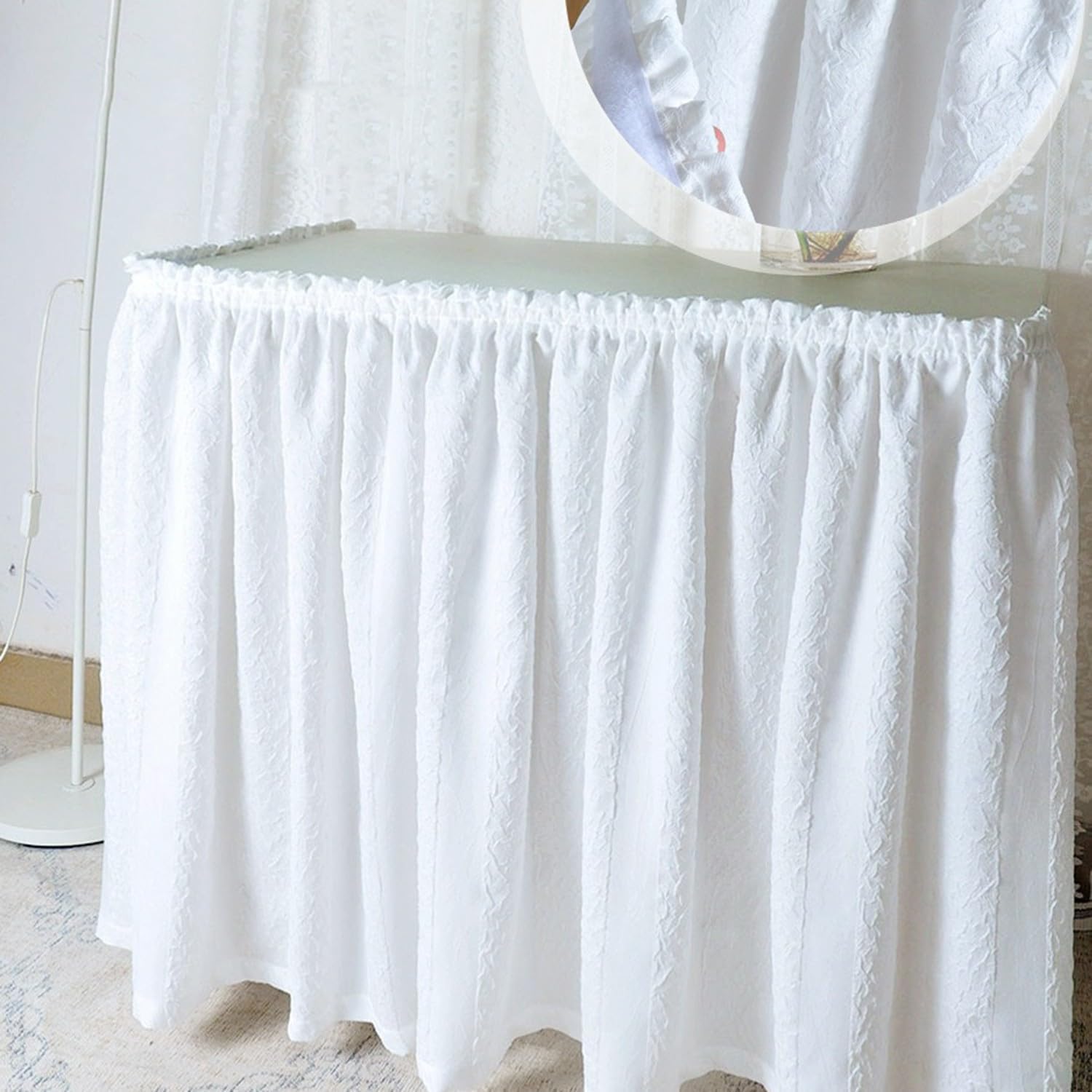 Cantonnière semi-transparente blanche lavable pour meuble bas de cuisine E