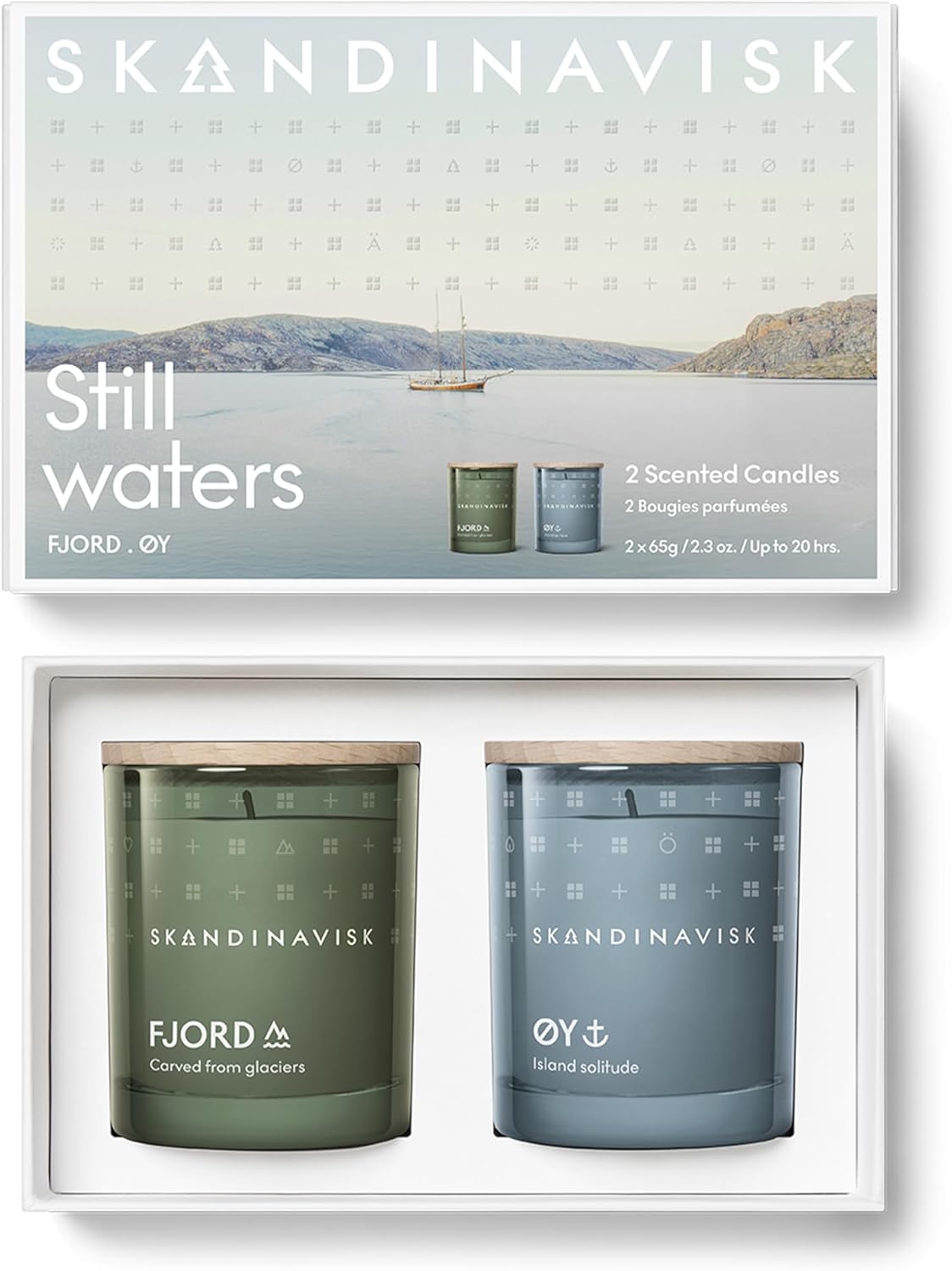 Skandinavisk Still Waters Giftset of 2 Candles, Fjord, ØY 'Island'. Vegan Formula, 0.44 lb. x 2