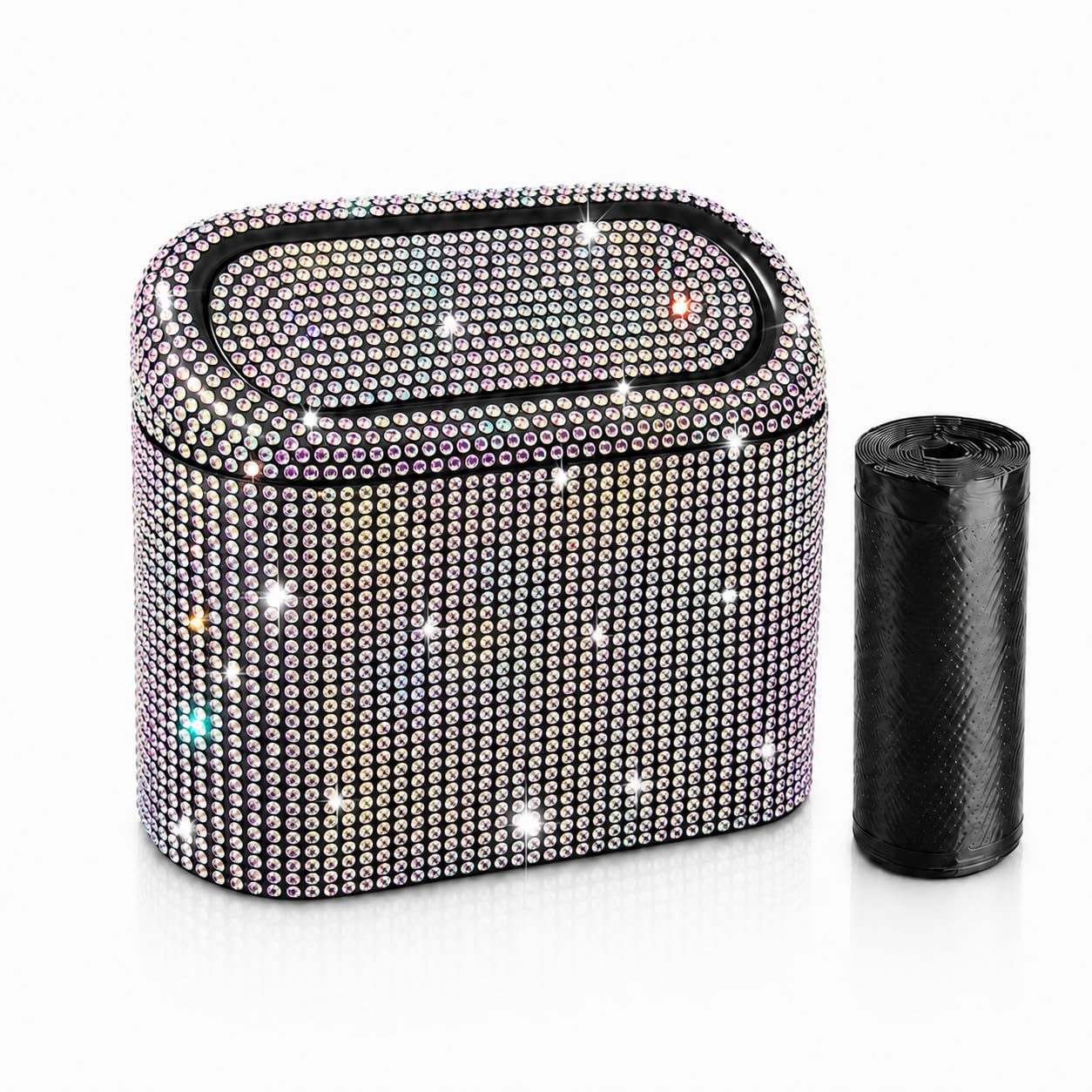 Sparkly Car Trash Car,Hanging Garbage Can with Lid Bling Rhinestone Trash Bin,Sparkling Crystal Rhinestone Holder Container with Garbage Bags Litter Container for Vehicle,Office (Colorful)