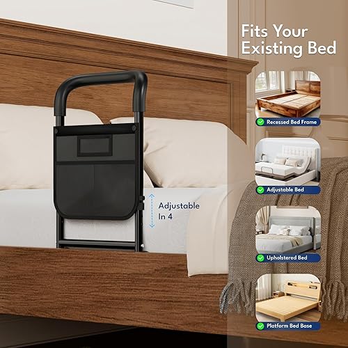 Miniatura 4 de Rieles de cama para adultos mayores, riel de asistencia de cabecera resistente de 350 libras con luz de movimiento, bastón de seguridad para cama