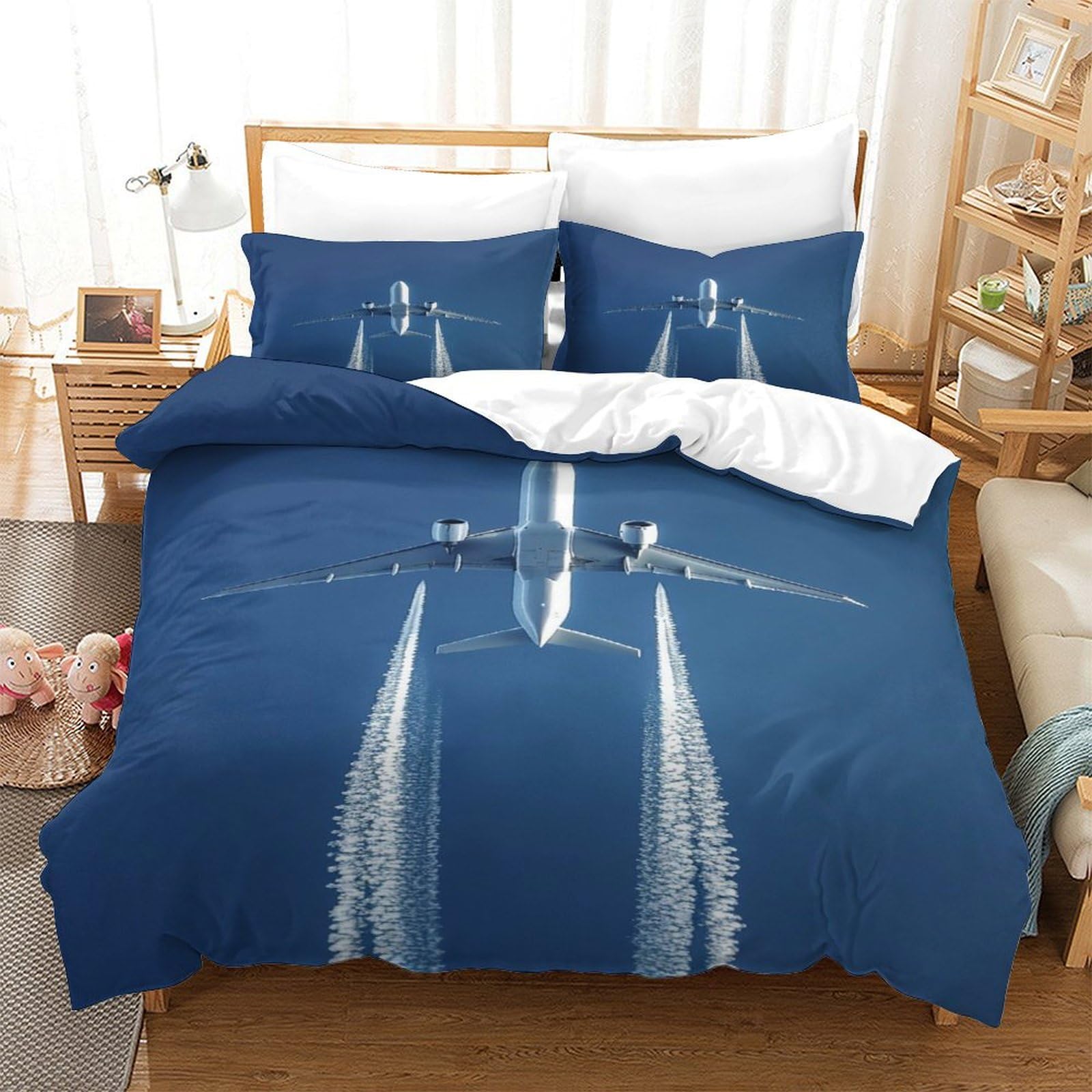 P1s9u7w5y Aircraft-1 Sky Flight 3D Printed Airplane Duvet Cover Set 3Pcs Microfiber Aviation Bedding Set Double（200X200cm）