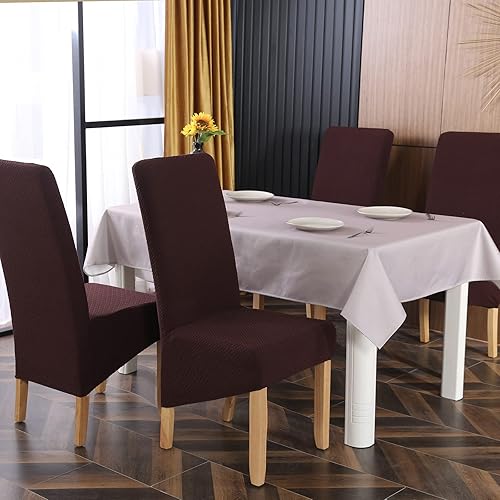 Miniatura 6 de Juego de 6 fundas para sillas de comedor de gran tamaño, elásticas, extraíbles y lavables, fundas para sillas Parsons con respaldo alto para