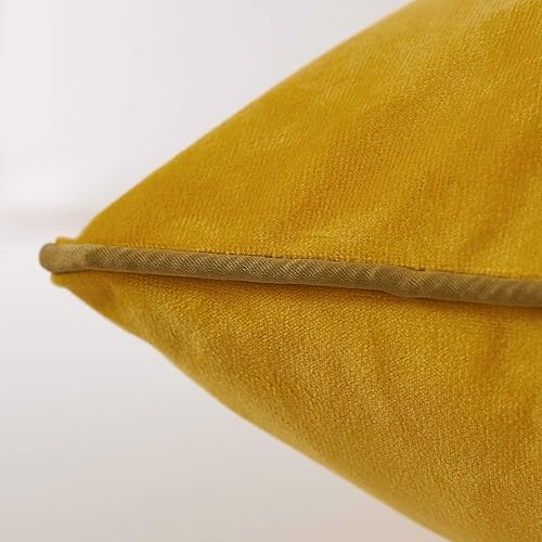 Miniatura 4 de Avigers Funda de cojín de terciopelo de 18 x 18 pulgadas con líneas de rayas de cuero amarillo dorado y moderno, funda de almohada decorativa para