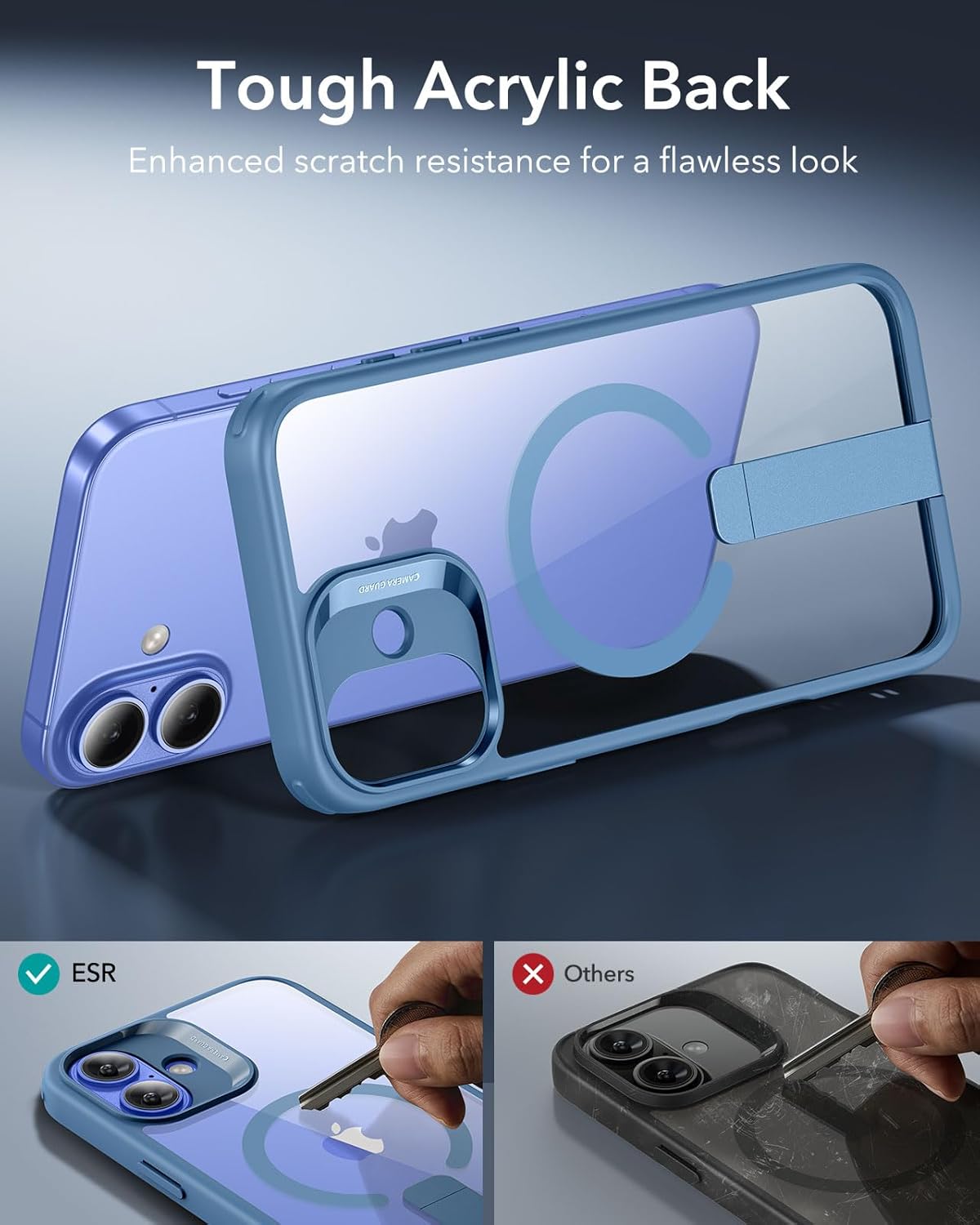 ESR for iPhone 16 Plus Case with Stand, Compatible with MagSafe, Magnetic Kickstand Case for iPhone 16 Plus, Military-Grade Protection Shockproof Case, Boost Series, Clear Blue - Image 8