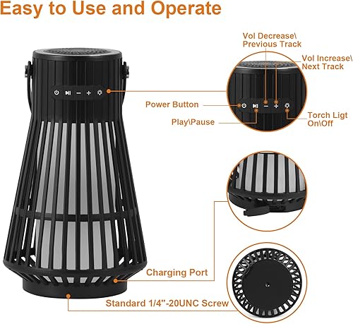 Miniatura 8 de Altavoz de llama Bluetooth para exteriores, altavoz LED parpadeante con luz de antorcha, altavoz inalámbrico portátil impermeable con gancho montado