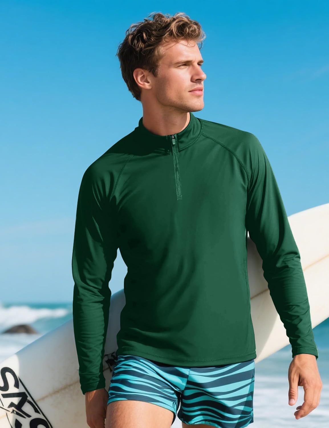 CRYSULLY Men's Long Sleeve 1/4 Zip Shirts Sun Protection Pullover UPF 50+ Rash Guard Running Lightweight T Shirt - Image 2