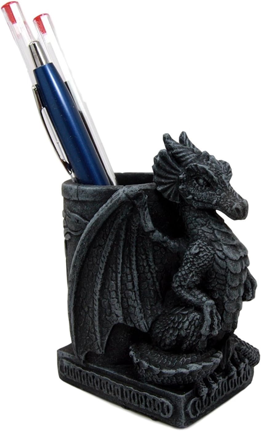 Ebros Medieval Fantasy Smaug Dragon Stationery Holder Statue Gothic Dragons Organizer Office Desktop Pen Pencil Holder Figurine 4.75" Tall Gothic Gargoyle Sentry