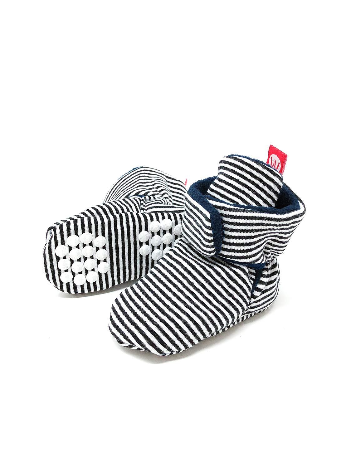 Wrapables Fleece Baby Booties with Anti-Skid Bottoms, Black Stripes, 12-18 M