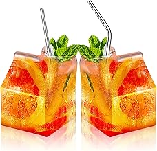 5 Pack Milk Carton Creamer Mini Hand-Blown Glass Milk Creamer Box Mini Milk Carton Container Drinking Glasses Latte Mug Coffee Mug for Milk, Coffee, Water, Juice, Beverages