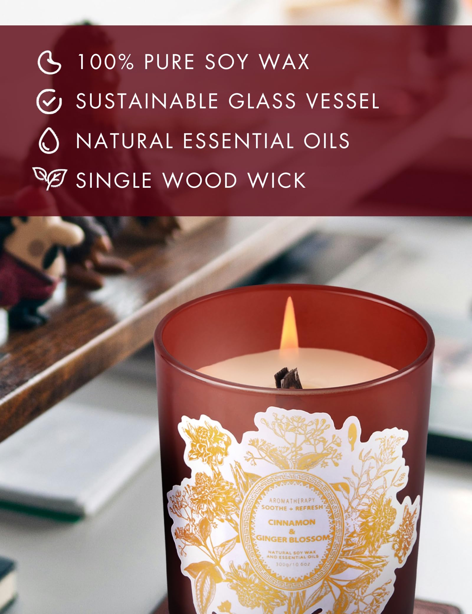 Candela alla cannella e fiori di zenzero, candele primaverili per la casa, candele di soia naturali bruciate pulite, grandi candele in legno altamente profumate, per aromaterapia, antistress, regalo