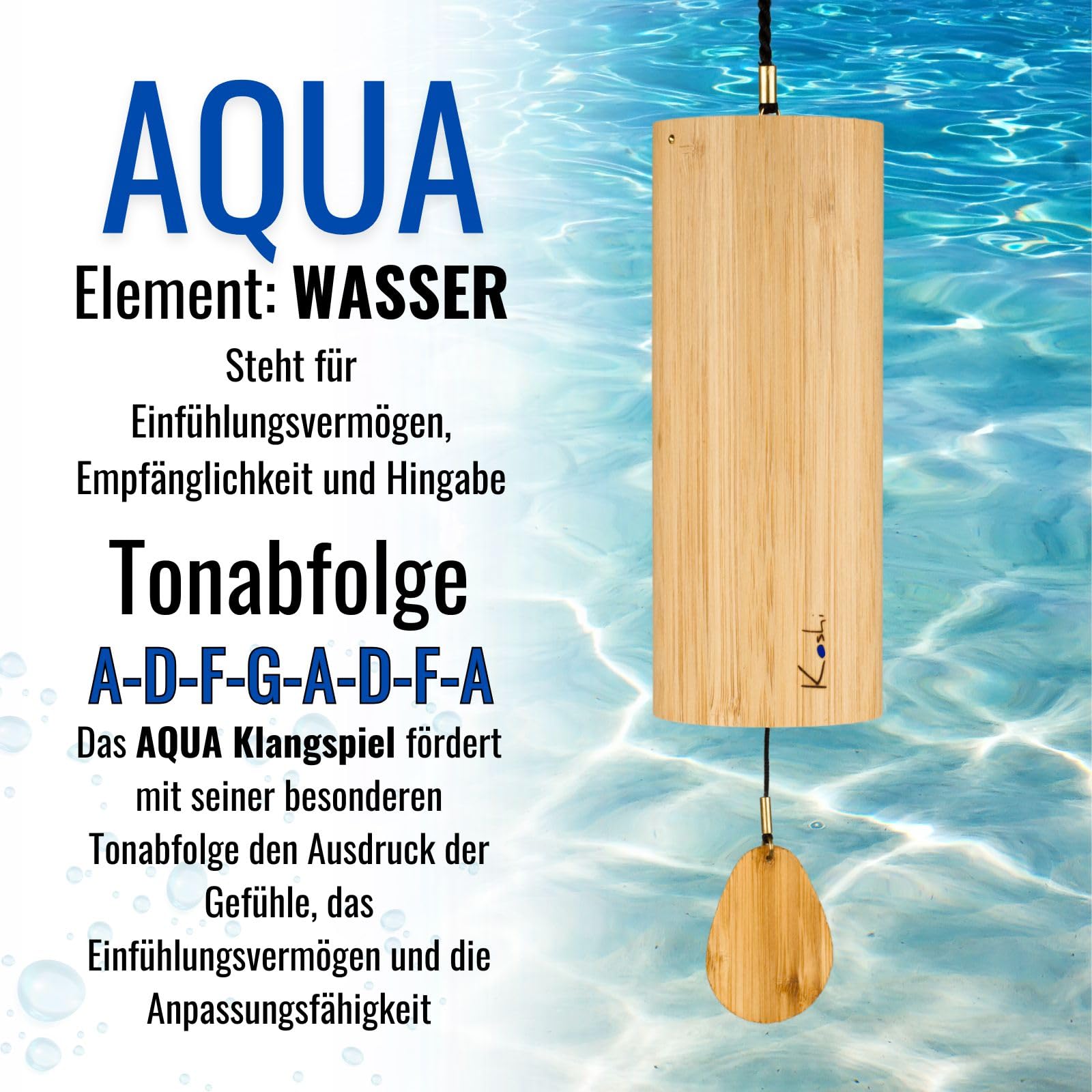 Koshi Klangspiel Wasser - Aqua Windspiel - Wind Chime Bambus - Für Yoga Meditation Garten