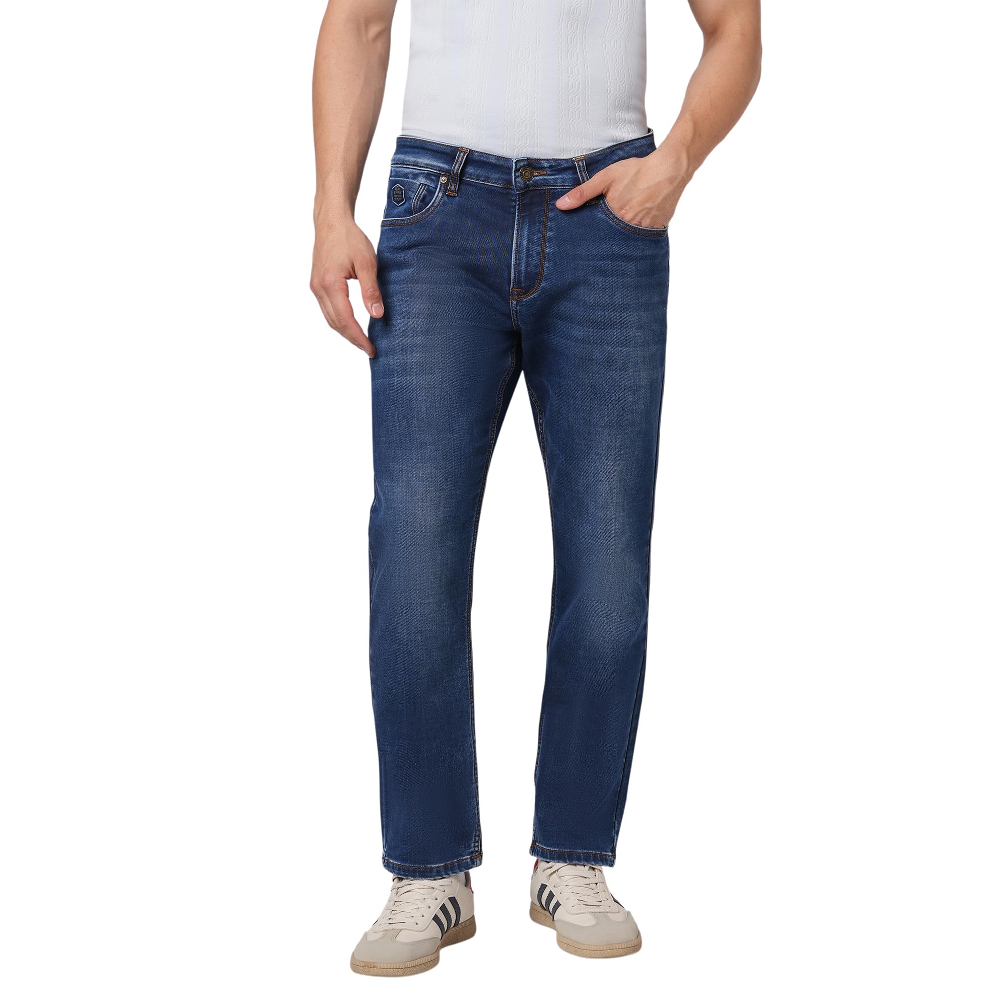 blue buddha Men’s Solid Straight Fit Denim Jeans | Mid Rise Casual Bottomwear for Men | Classic Office, College, Travel & Everyday Pant - Blue-picture-1