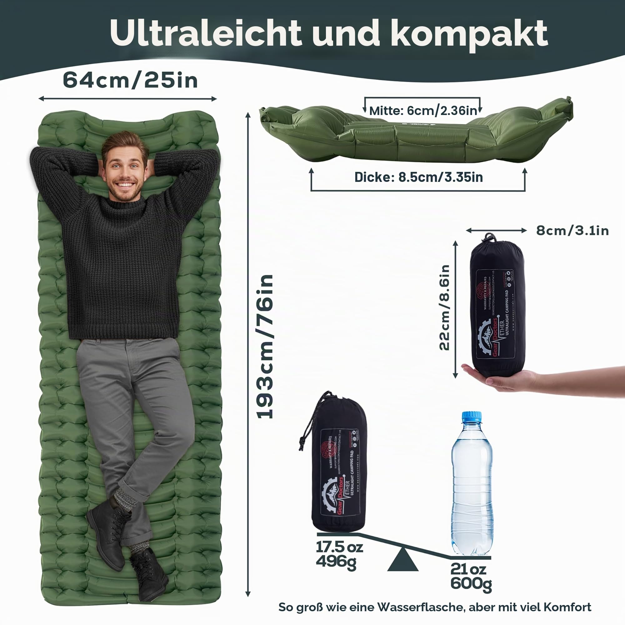 Gear Doctors Camping Pads Self Inflating Ultralight Apollo air 4.3-5.2 R Insulated Camping mats 1.5-3.3 in Must Haves Inflatable Foam air Sleep mat self Inflating air Mattress for Camping cot