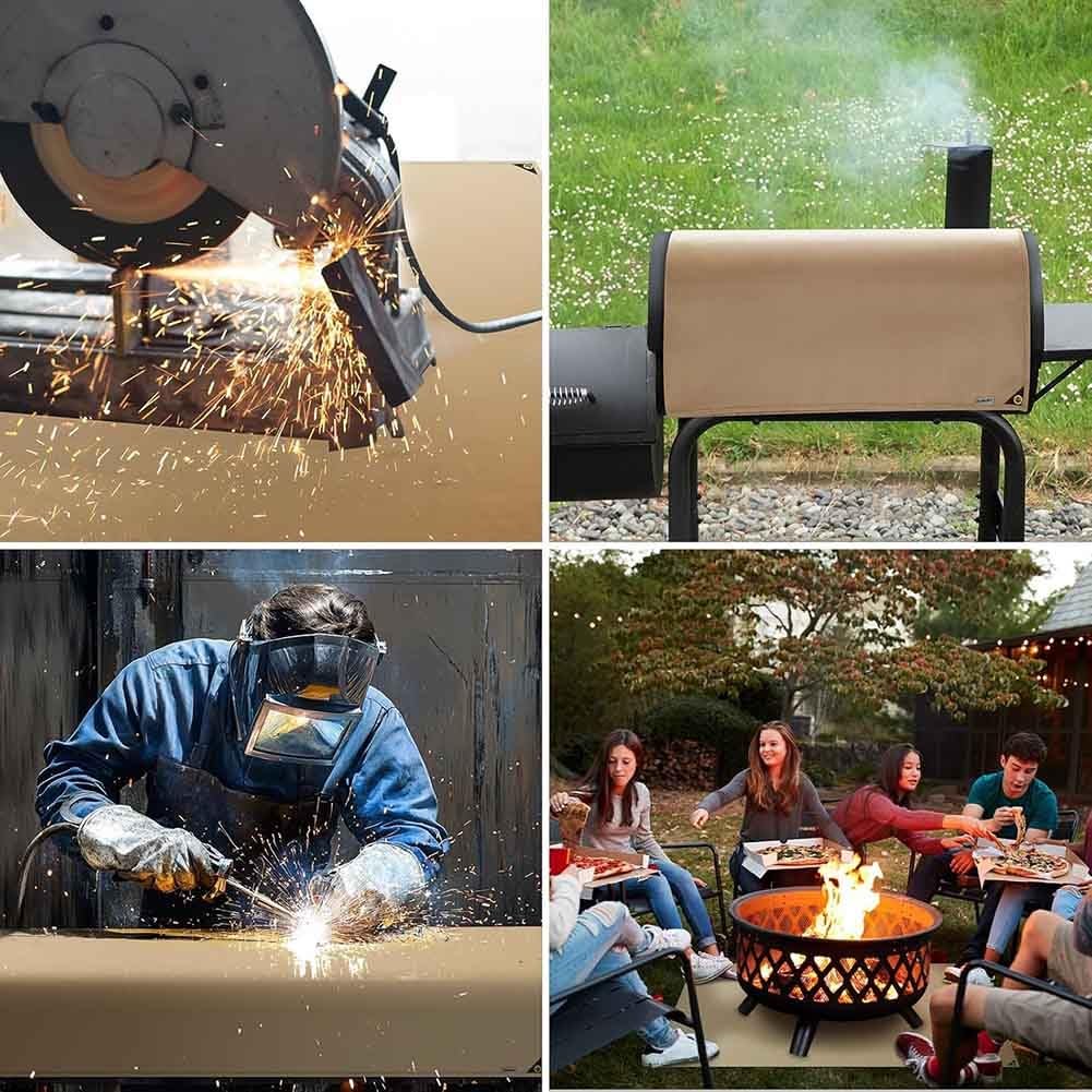 Artiz Couverture De Soudage en Fibre De Verre Robuste, Couverture Résistante À La Chaleur avec Œillets en Laiton Tapis De Soudage Polyvalent pour Grill, Fumoir, Camping, Usage Industriel(2x3m)