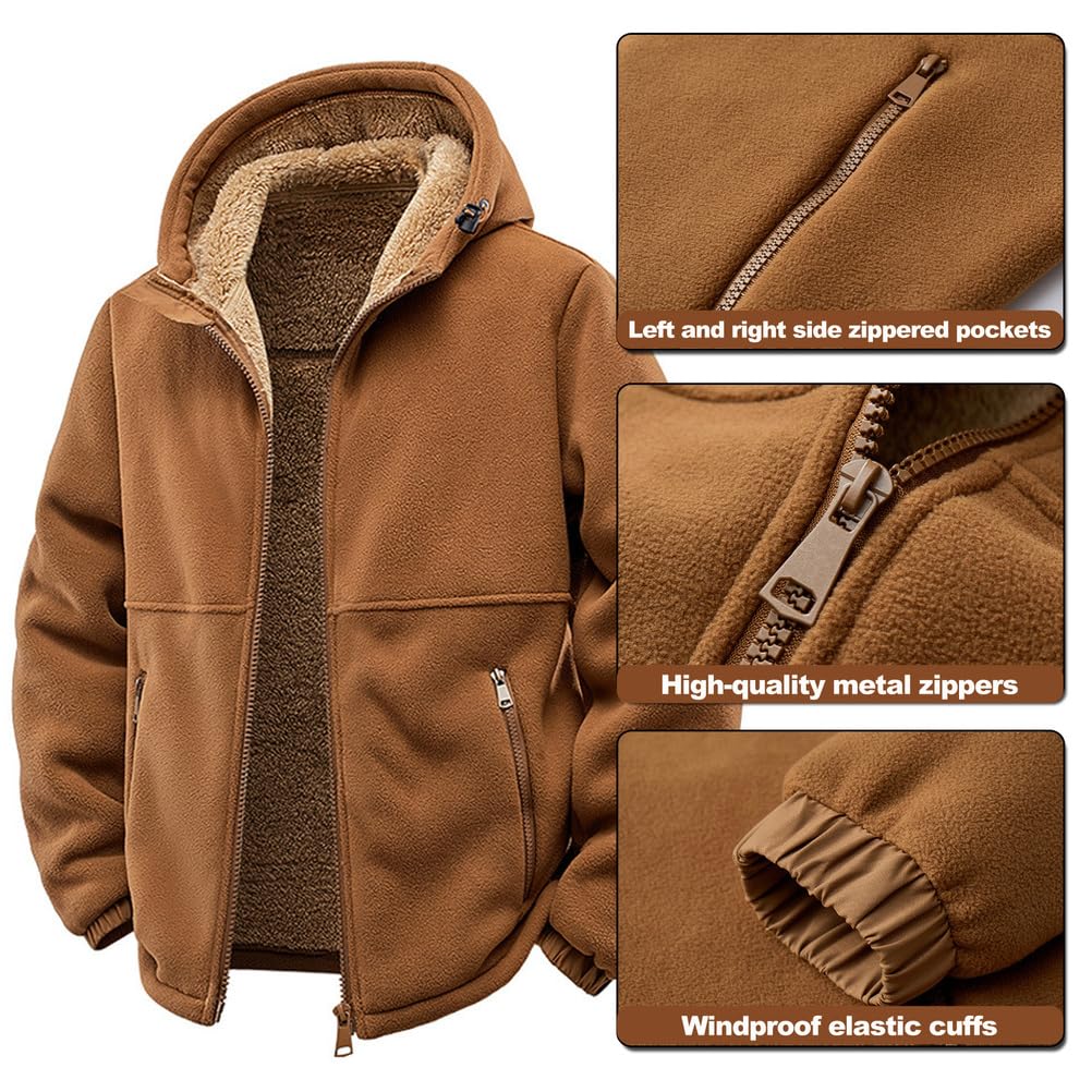Zielona, XL, bluzy z kapturem Sherpa dla mężczyzn zapinana na zamek zimowa bluza z kapturem z podszewką polarową ciężkie ciepłe kurtki plus size