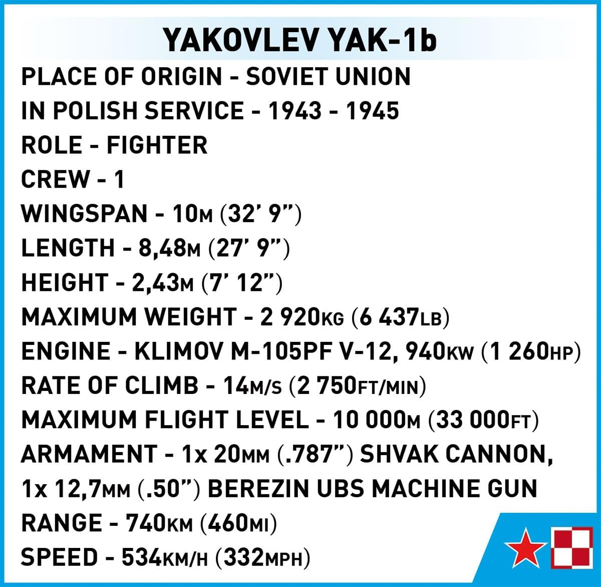 COBI Historical Collection WWII Yakovlev Yak-1b Building Set, 142 Pieces
