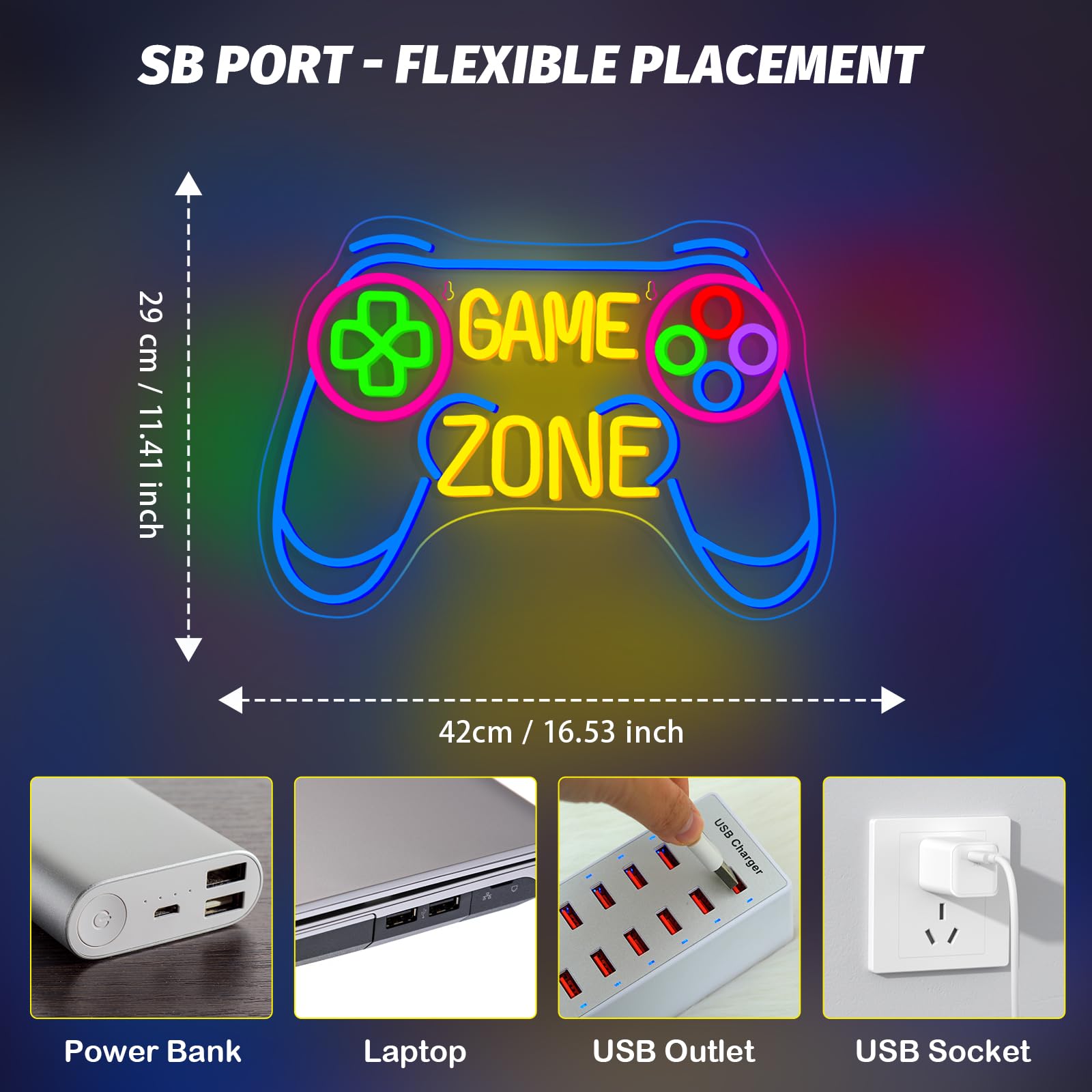 Game Zone neonowa tabliczka do dekoracji ściany, neonowa tabliczka LED do pokoju zabaw, pomysł na prezent dla chłopców, dzieci i graczy, dekoracja pokoju dla chłopców