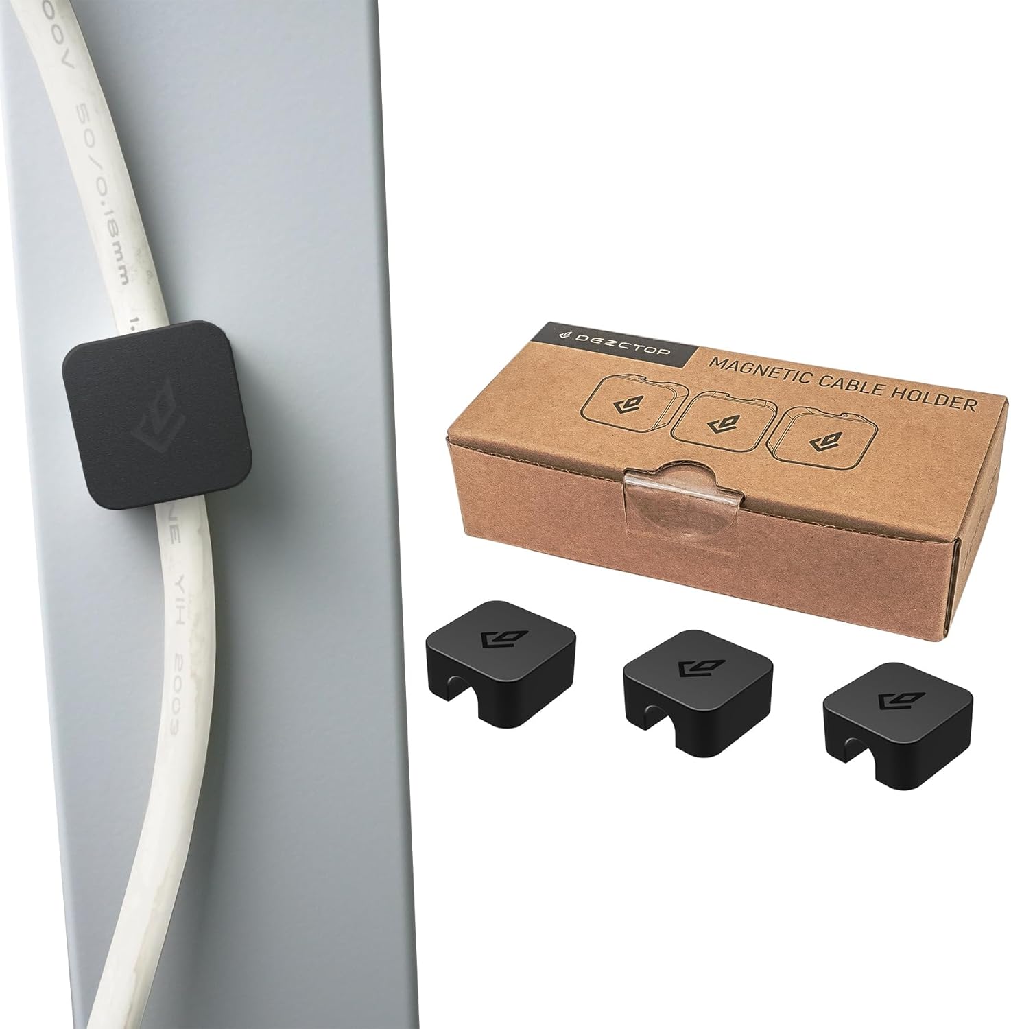 DEZCTOP Magnetic Cable Holder, 3PCS Self-Adhesive Cord Clips Organizer, Multipurpose Cable Management for Home Office Supplies Wire Organizer, Black