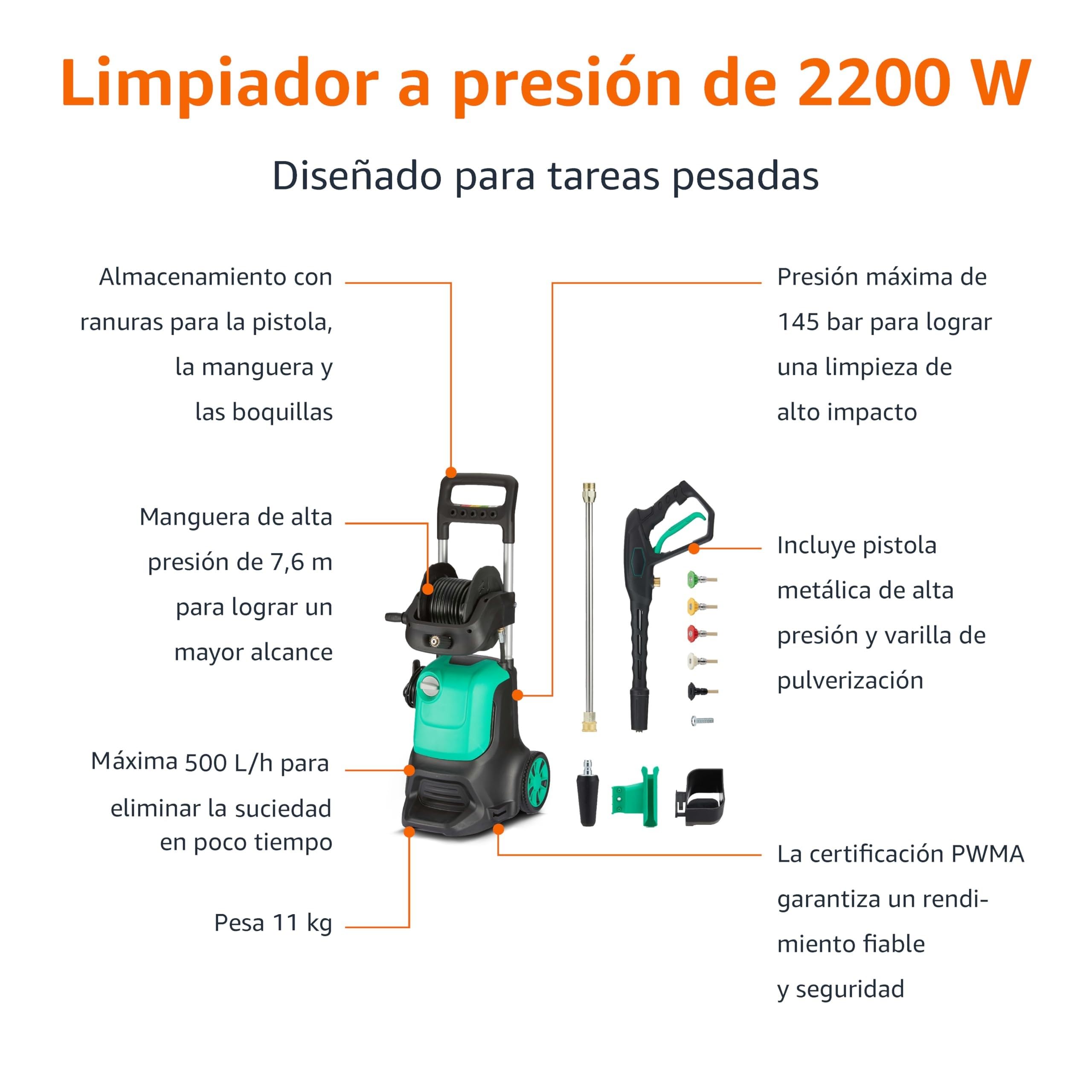 Amazon Basics Corded Pressure Washers, 2200 W, Max 145 Bar, Maximum Flow Rate: 500 l/h, Green — view 3