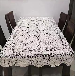 Handmade Crochet Tablecloth, 100% Cotton Crochet Lace Rectangular Table Cloth, Crochet Lace Tablecloth Doilies Table Covers (55.1x74.8inch, White)
