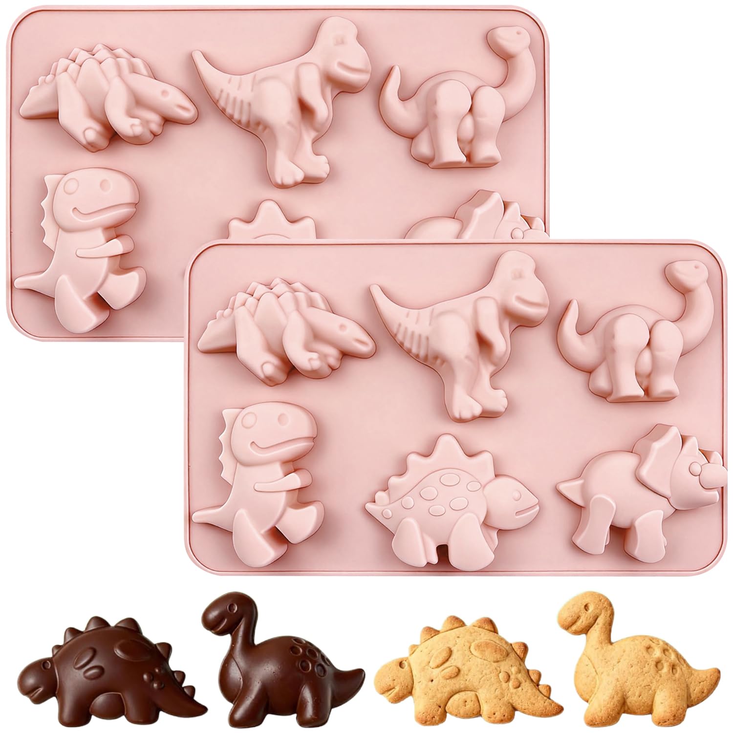 2PCS Dinosaur Silicone Mold, 8 Cavities Dinosaur Shape Chocolate Mould, 3D Dino Baking Mould, Cartoon Animal Silicone Moulds for Candy Sweets Jelly Gummy