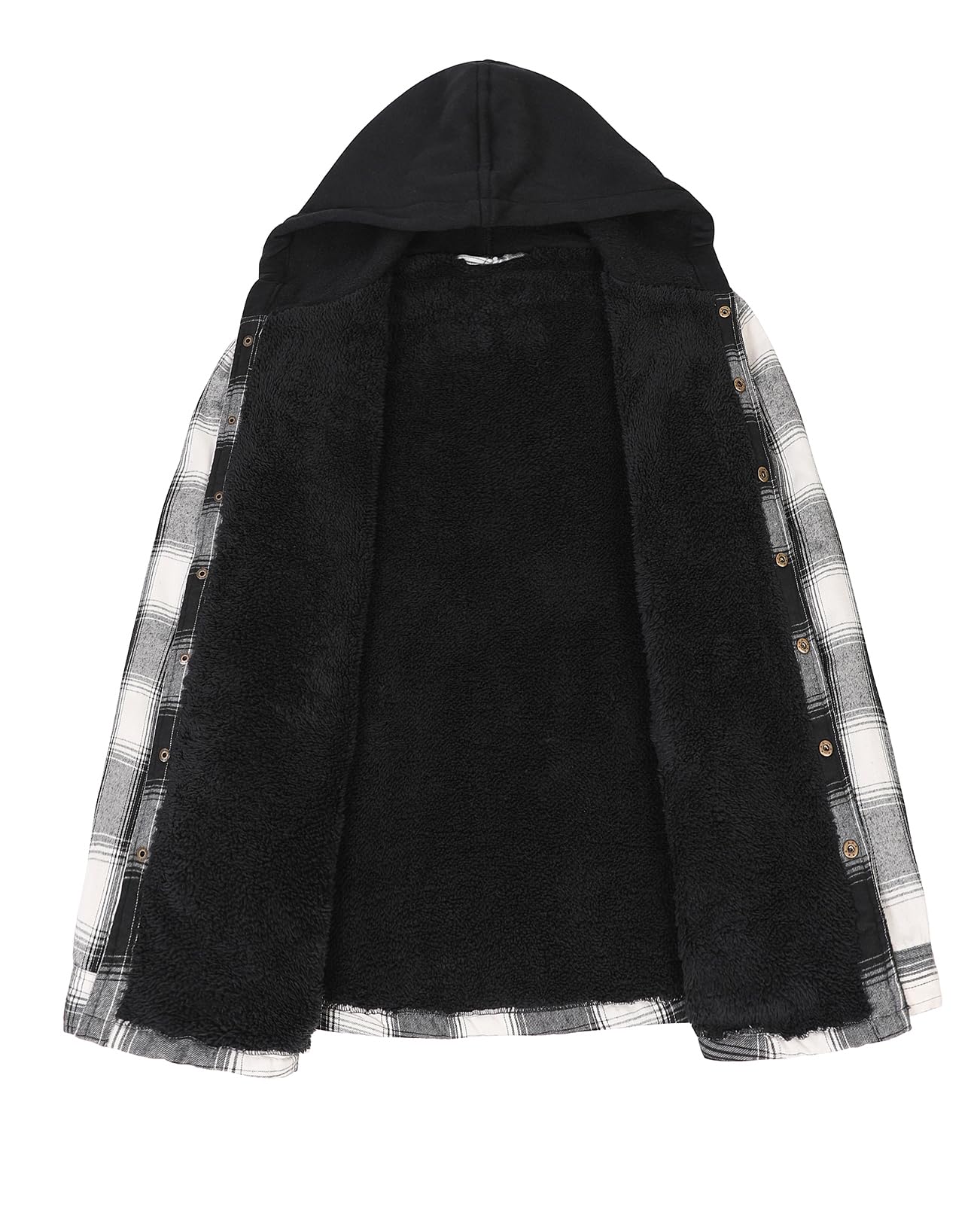 ZENTHACE Herren-Sherpa-Futterte Flannel-Hemdjacke, Knopfverschluss mit Druckknöpfen, Winter-Plaid-Shacket mit Kapuze