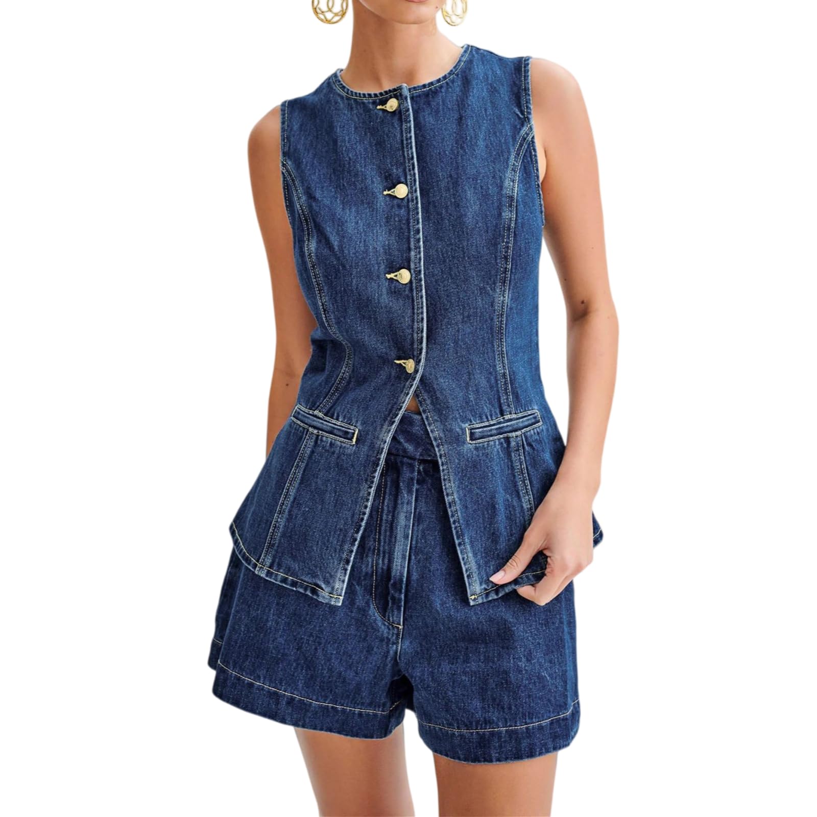 Conjunto de 2 piezas para mujer que estiliza la figura gracias a sus pantalones cortos de mezclilla 8