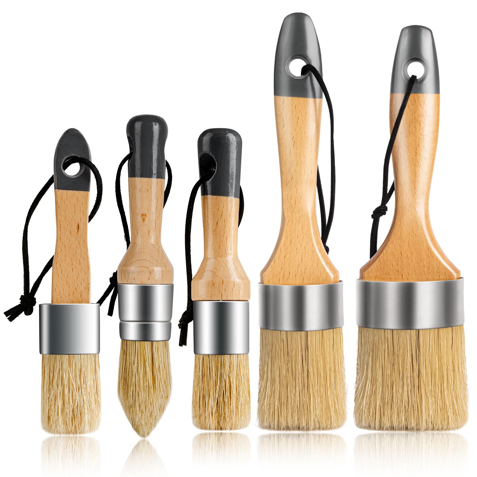 YiBaiBrush Chalk Paint Brush, 5 Pack Paint Brush Set, Small Paint Brushes for Decorating Furniture, Natural Bristle Round Brush for All Painting and Waxing