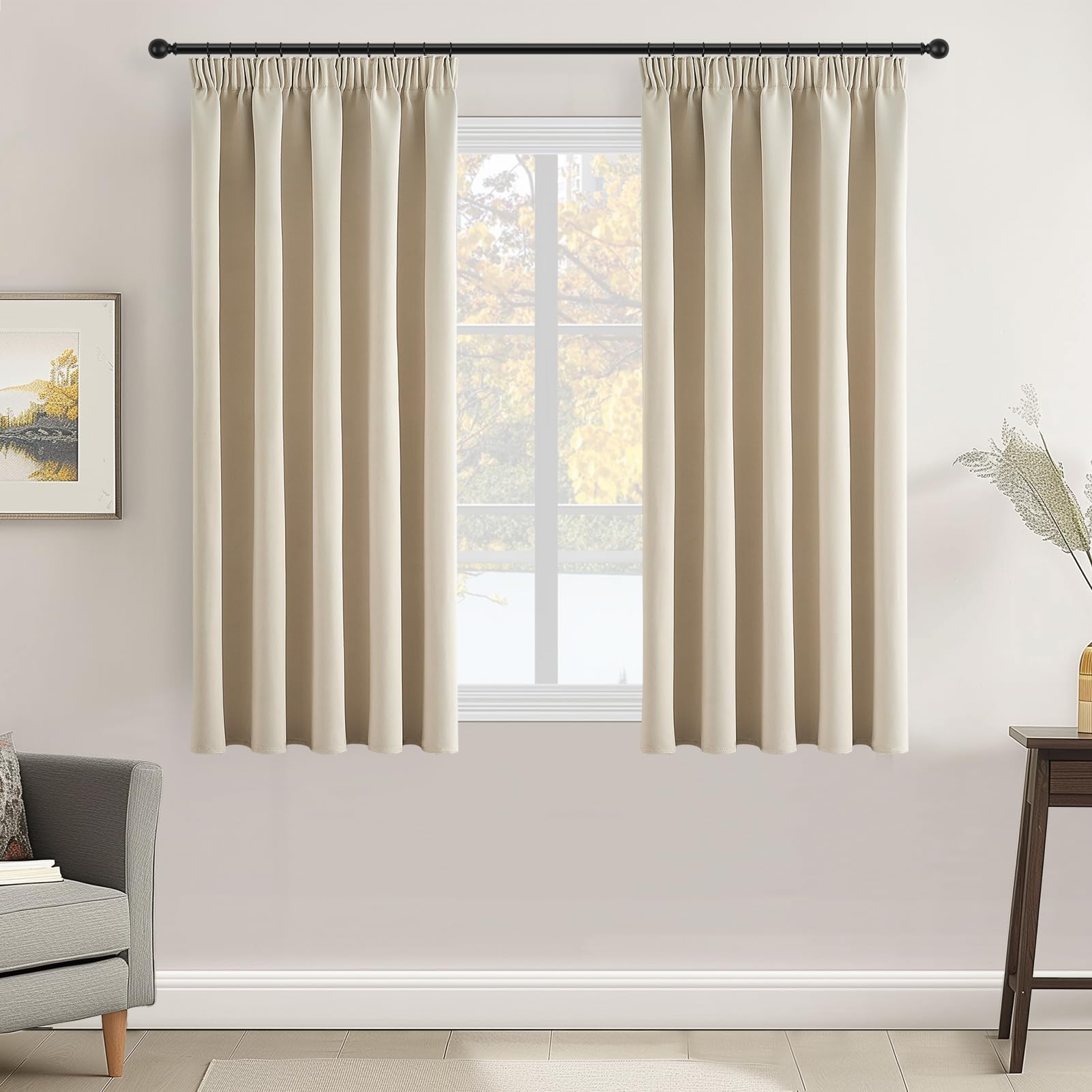 Topfinel Cortinas Opacas Dormitorios Aislantes Termicas para Riel Beige 2 Piezas Cortina 160 para Salon De La Habitacion Y Ventanas De La Sala De Estar 140X160cm