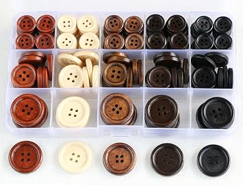 170pcs 5 Colors Assorted Wooden Buttons 0.6 0.8 1 Inch Beige Brown Black 4 Holes Mix Wood Button for Sewing Garments DIY Crafts Scrapbooking with Box