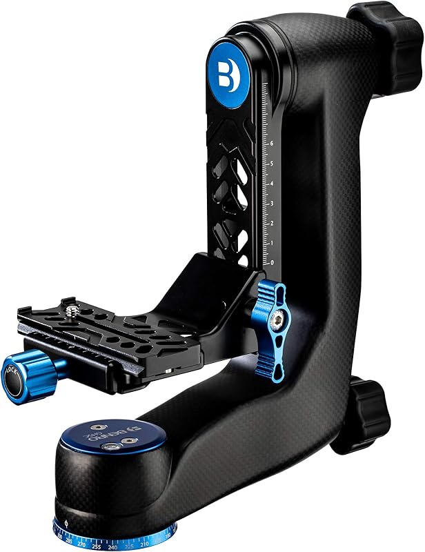 GH5C Carbon Fiber Gimbal Head with PL100W QR Plate | Carbon fiber gimbal head with PL100W QR plate and 360-degree panning for stability, tracking and photography