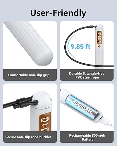 Miniatura 5 de KINTHEA - Cuerda de saltar inteligente 2 en 1, control de aplicación y registro de datos, cuerda de saltar inalámbrica con contador para mujeres,