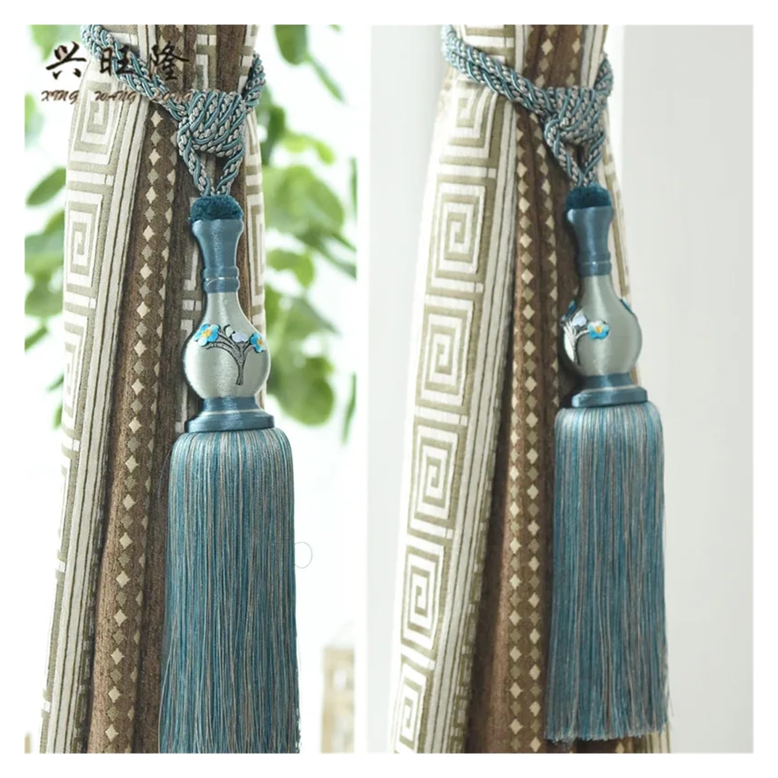 2 sztuk/para krawat do zasłon paski haki uchwyt wiszące liny pas akcesoria do zasłon Tiebacks Tassel Fringe Brush Home Decor(Khaki)