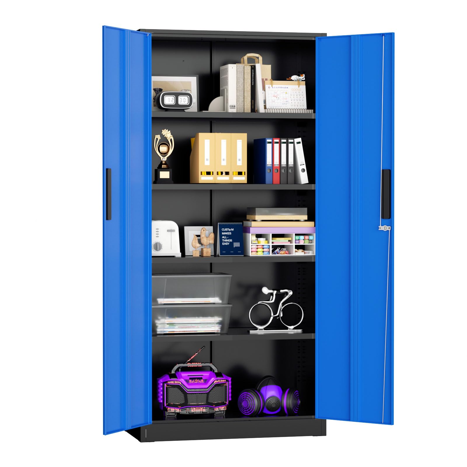 Superday Metal Storage Cabinets, 71" Storage Cabinet with Locking Door, Tall Garage Cabinet with 2 Doors and 4 Adjustable Shelves for Home Office,