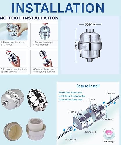 Miniatura 8 de Filtro de ducha de alto rendimiento para agua dura, sistema de filtración de 15 etapas, elimina el cloro, metales pesados e impurezas, mejora la