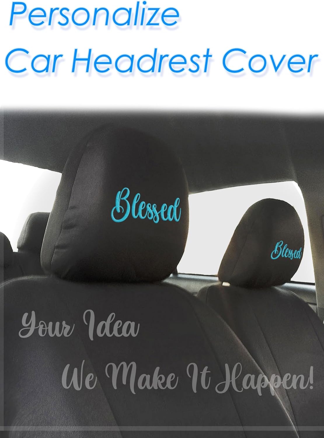 Yupbizauto Personalized Embroidery Headrest Covers for Truck, SUV & Car - Customized Auto Accessories, for Men and Women- 4+1 Pieces Set for Style & Comfort Made in The USA