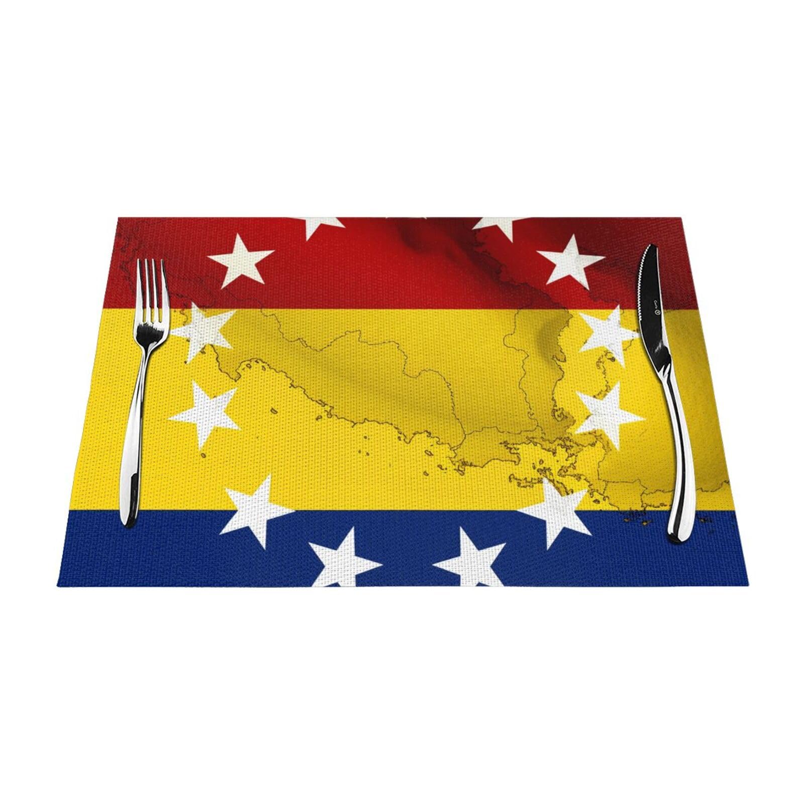Venezuela Flag Printed PVC Placemat 6 PCS for Kitchen Dining Table Heat-resistand Washable Table Mats 18x12 in
