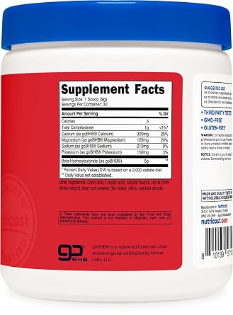 Nutricost BHB Salts Drink Mix (30 Servings, Fruit Punch Flavored) (5G BHB Per Serving) - 0G Total Sugars, Vegetarian Product