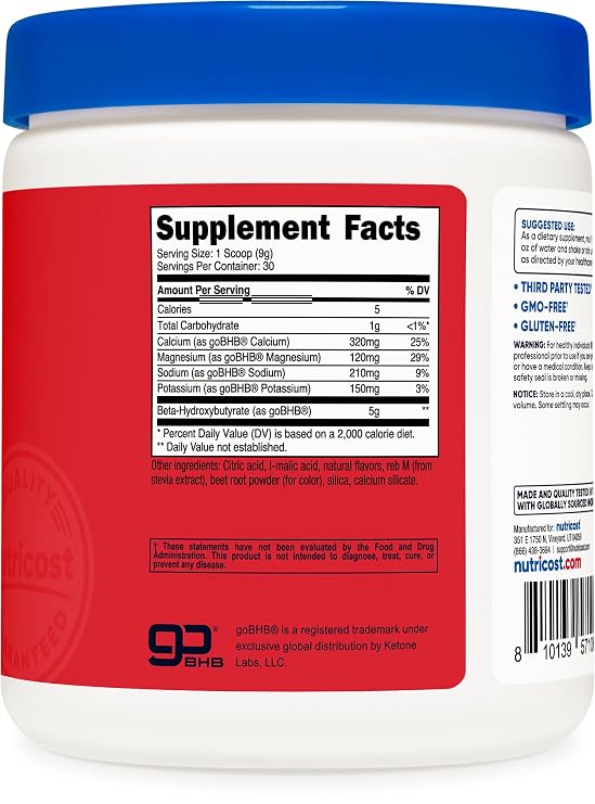 Nutricost BHB Salts Drink Mix (30 Servings, Fruit Punch Flavored) (5G BHB Per Serving) - 0G Total Sugars, Vegetarian Product