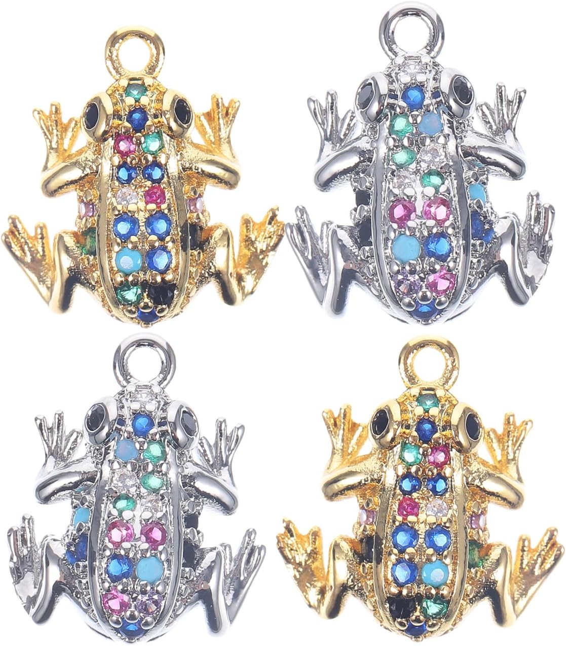 Sewroro Colored Diamond Frog Pendant 4Pcs Brass Charms for Diy Jewelry Making Mini Frog Charms for Necklaces Keychains and Bracelets