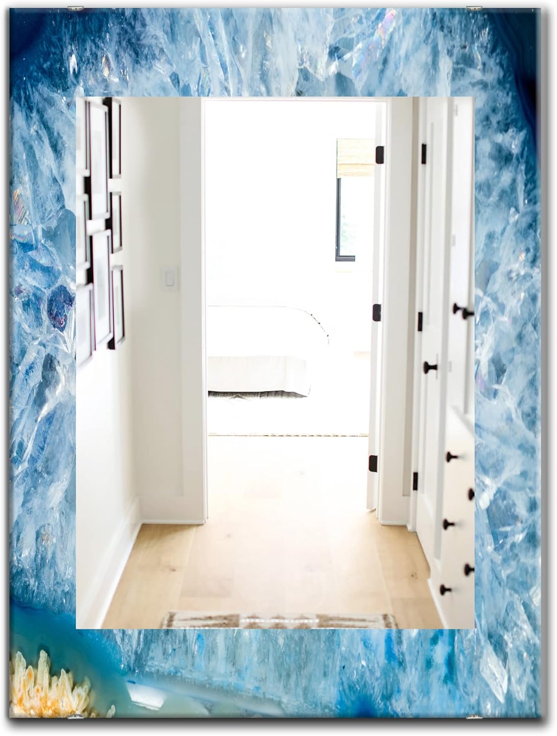 Designart 'Geode Interior with Light Blue Crystals' Mid-Century Mirror, Framed Mirror, Large Rectangular Mirror, Decorative Vanity Mirror, Bathroom Mirror, Modern Wall Mirror, 24x32 in, Blue Mirror