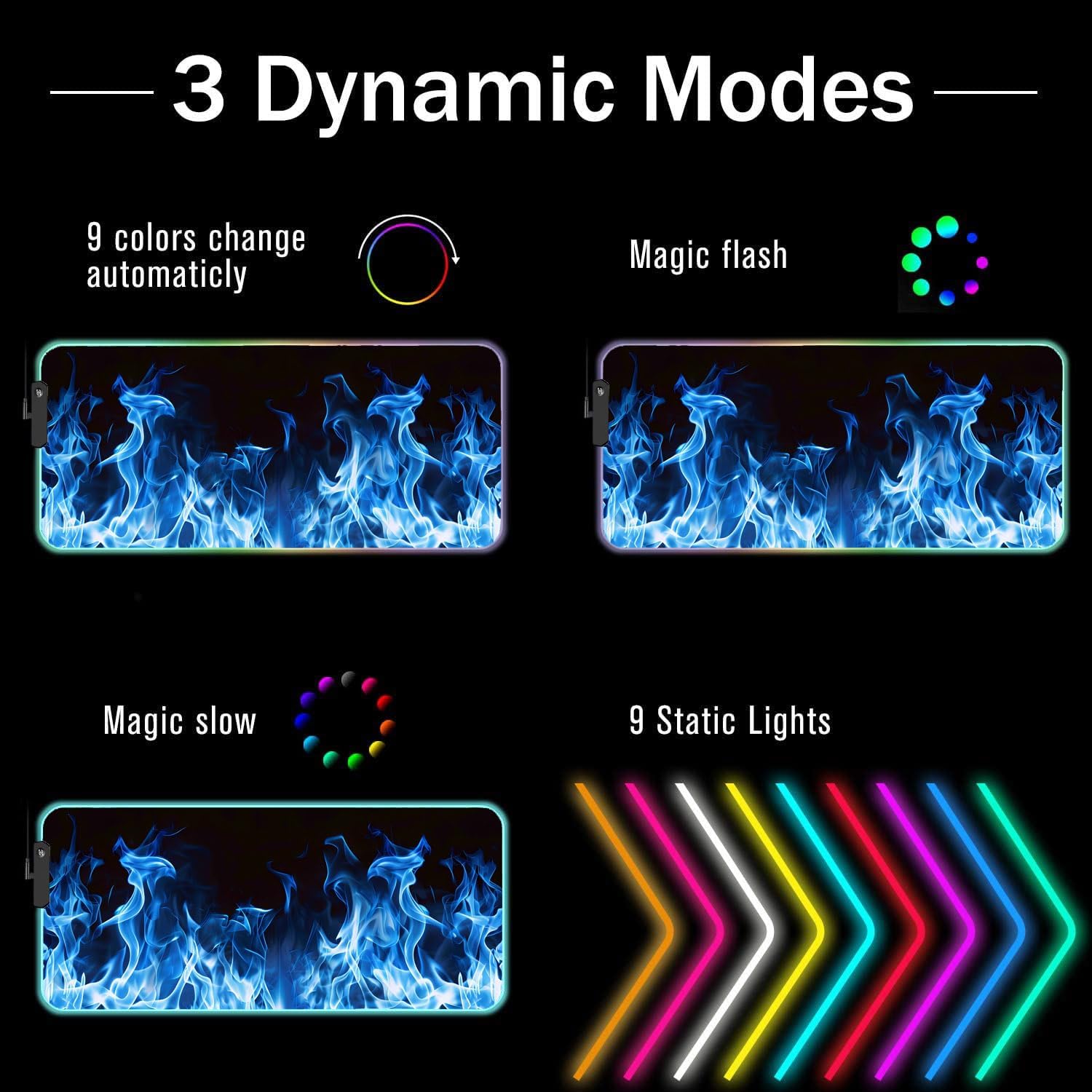 RGB Gaming Mouse Pad with Coffee Coaster, XXL Large Glowing LED Mousepad, Anti-Slip Rubber Base, Computer Keyboard Desk Mouse Mat 31.5 X 11.8 Inch - Blue Flame