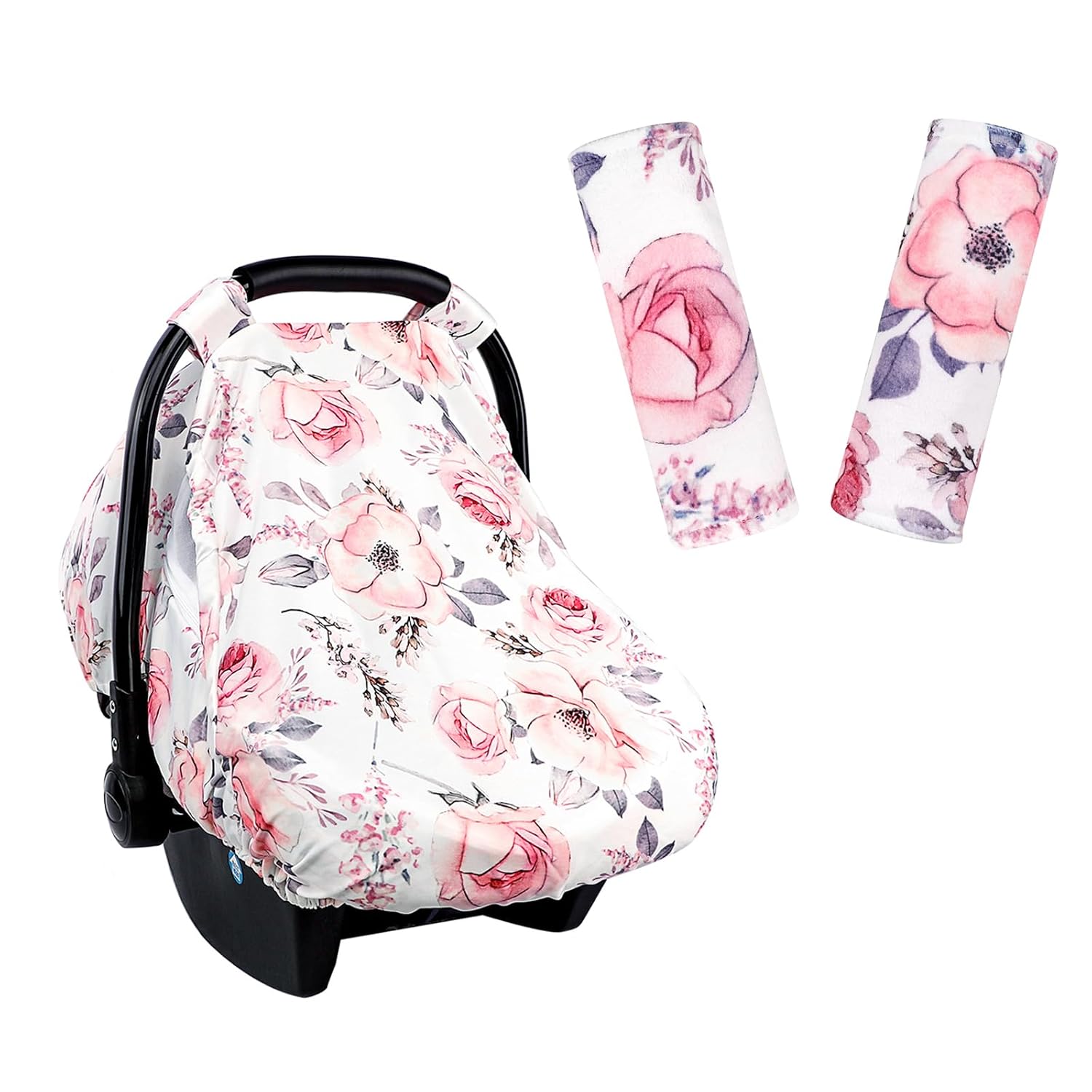 Carseat Cover Girls, Car Seat Strap Cover for Babies, Infant Carseat Canopy, Car Seat Belt Covers, Pink Floral