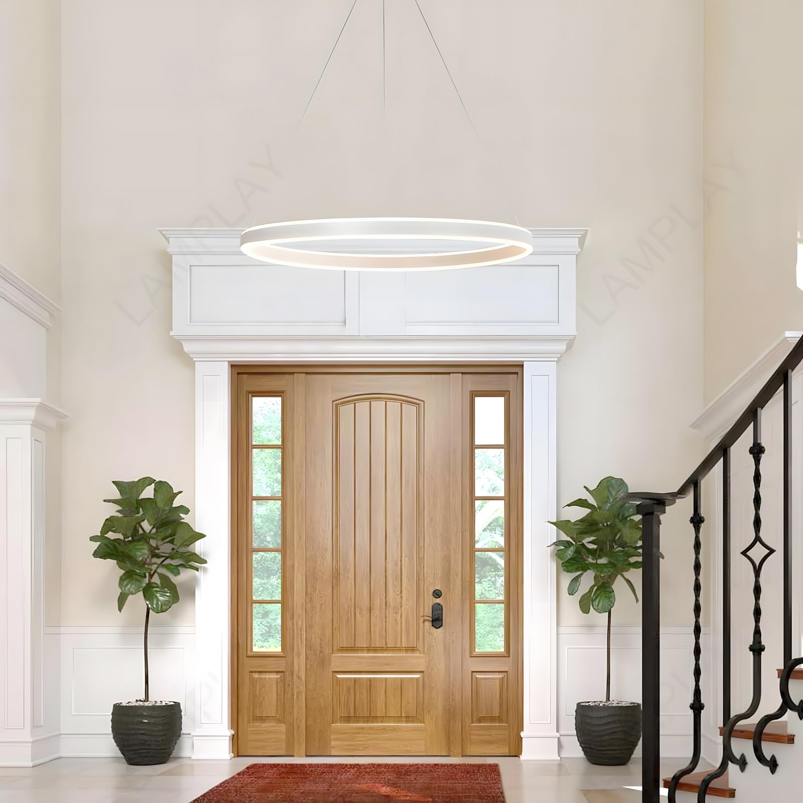 Runde Moderne LED-Pendelleuchte, 1 Weiß Ring-Kronleuchter, Dimmbar Mit Fernbedienung 3000K-6000K Deckenleuchte, Höhenverstellbar, Foyer, Wohnzimmer, Schlafzimmer, Esszimmer(Ø40cm)