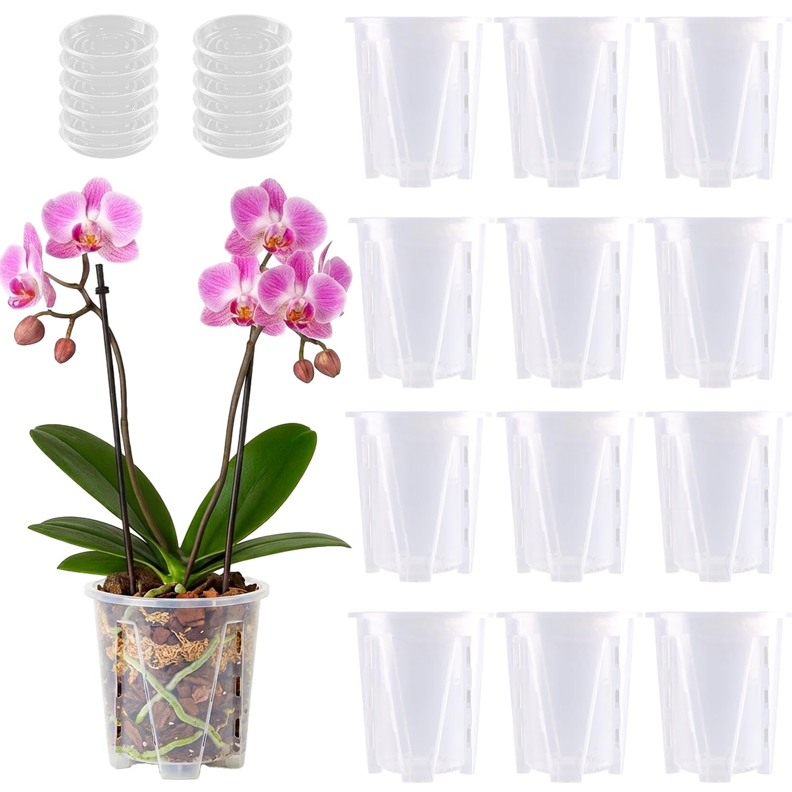 Lot de 6 pots à orchidée transparents avec trous de drainage (12, 12 pouces)