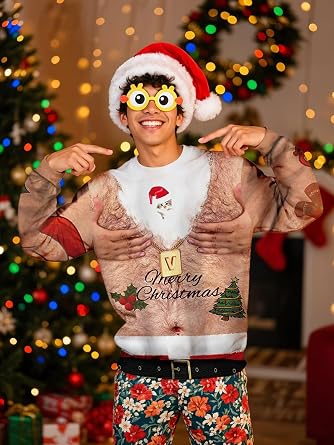 sanatty Unisex Topless Ugly Christmas Sweatshirt Novelty 3D Funny Design Sweater Shirt for Xmas